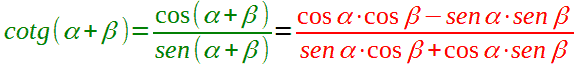 Formula di addizione della cotangente